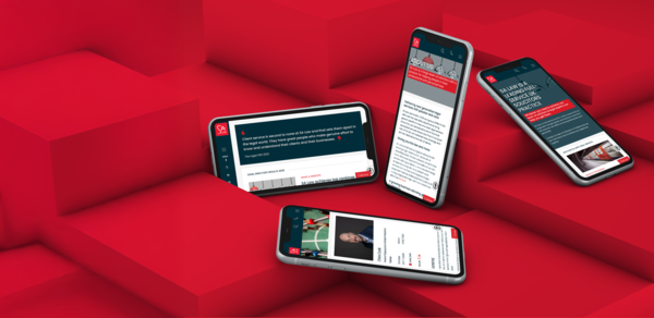 Four mobile phones leaning on digital steps. Each phone screen shows a different page of the SA Law website 