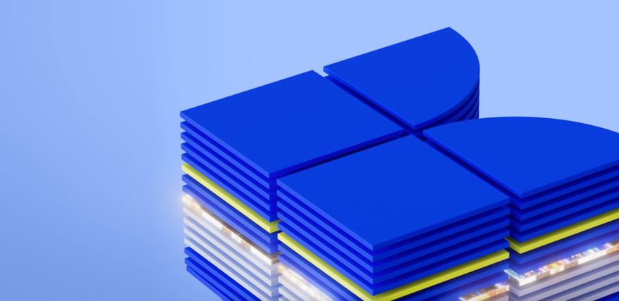 A blue 3d version of the keywords K logo stacked on top of many other versions of the same