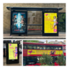 A collage of bus adverts