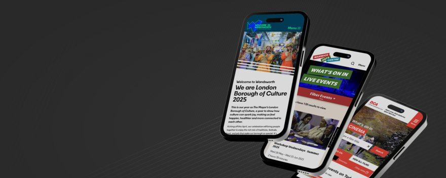 Three phones show client work