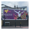 A billboard with Wandsworth branding and an image of a dancer, text reads 