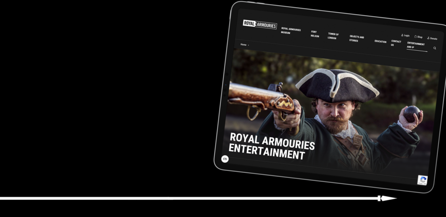 On a dark background, a tablet shows the website