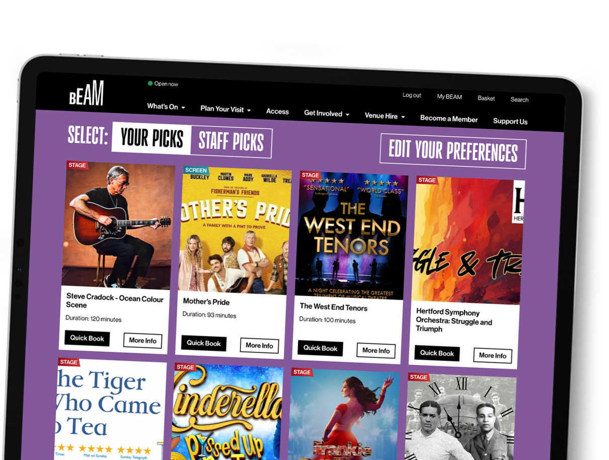 A tablet shows the recommendation page