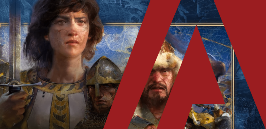 Drawn characters from a game are wearing armour. Overlayed is a red A shape and the Climax logo in the bottom left.