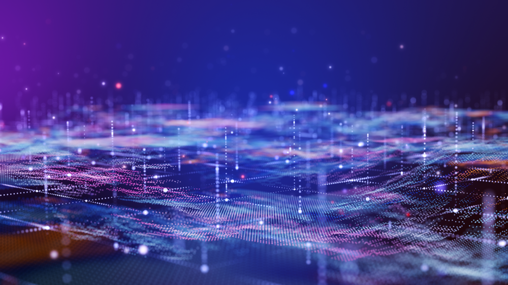 Purple and blue technolgy flowing through air