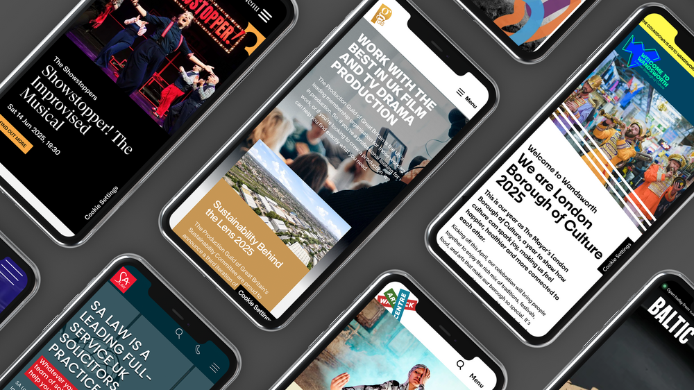 A series of phones showing website's Grandad have created, including Welcome to Wandsworth, Brighton Dome and Production Guild
