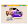 A tablet shows a car, mid transformation on scroll