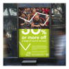 A bus stop advert with text reading '50% or more off a range of council services