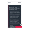 A phone shows text on the ISF website that details the benefits of becoming a member