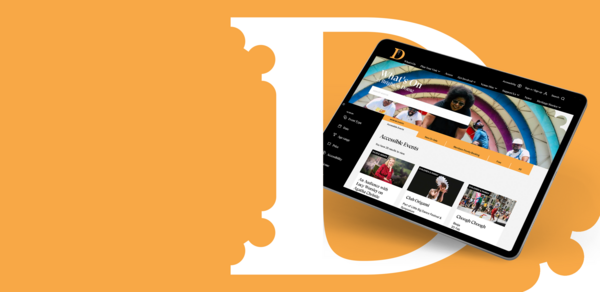 Visual of Brighton Dome website on an iPad coming out of the D from their logo