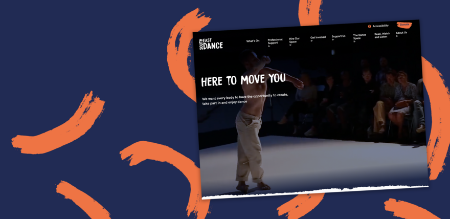 Image of South East Dance website on a patterned background