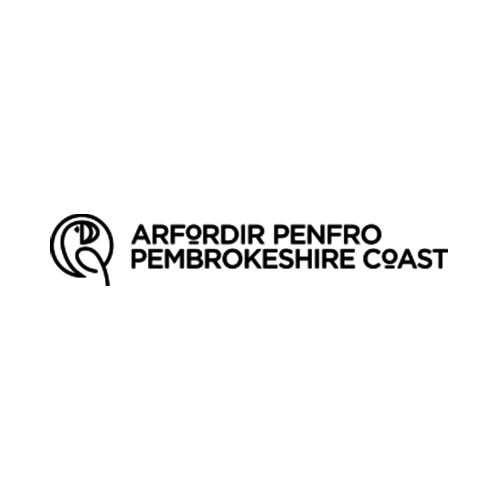 Pembrokesire Coast logo with the welsh version arfordir penfro