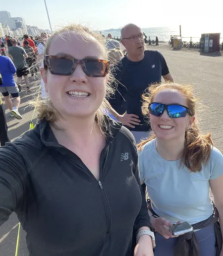 Carrigan and Emily take a selfie while on a run.    